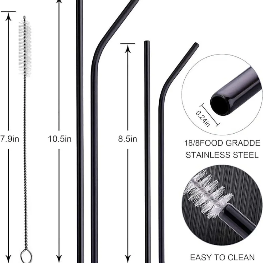 12 pack Black Metal Straws with Silicone Tips, Cleaning Brush and storage bag.… - Picture 4 of 9